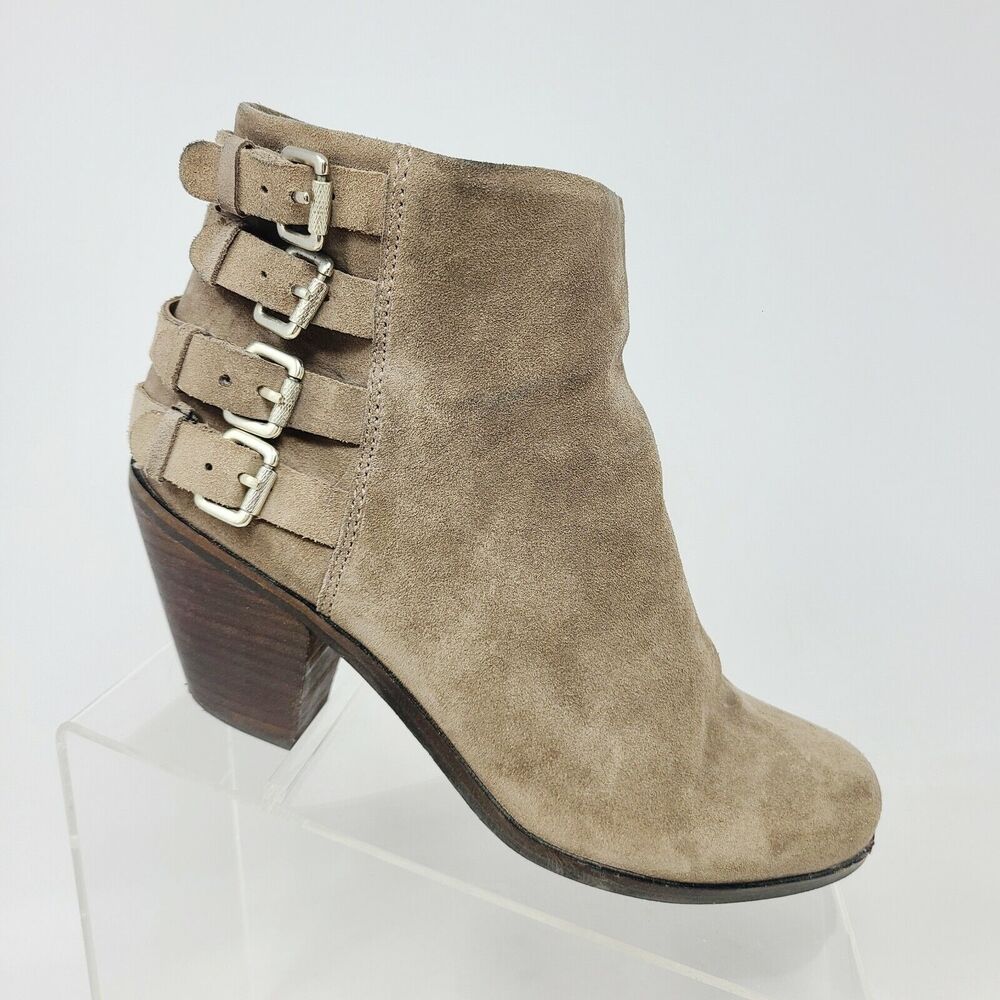 Sam Edelman Taupe Suede Buckle Side Zip Heeled Booties Size 8.5 M Style Lucca
